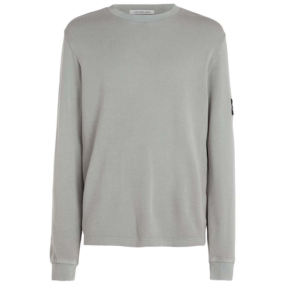 Calvin Klein Logo Badge Waffle Long-Sleeved T-Shirt - Slate Gray