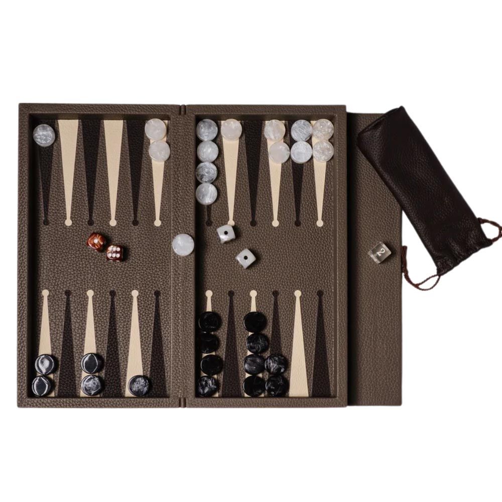 House of Nobilique Leather Booklet Backgammon - Taupe