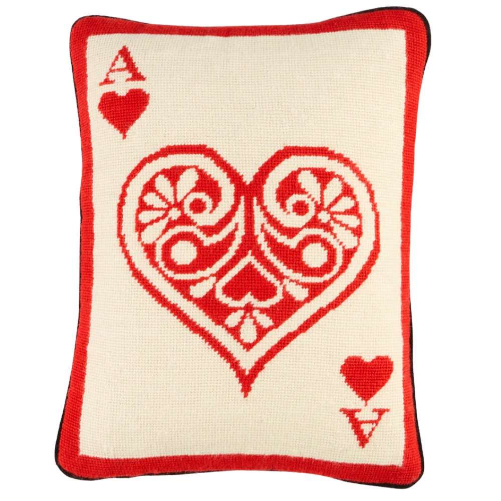 Jonathan Adler Ace Of Hearts Needlepoint Pillow - Red