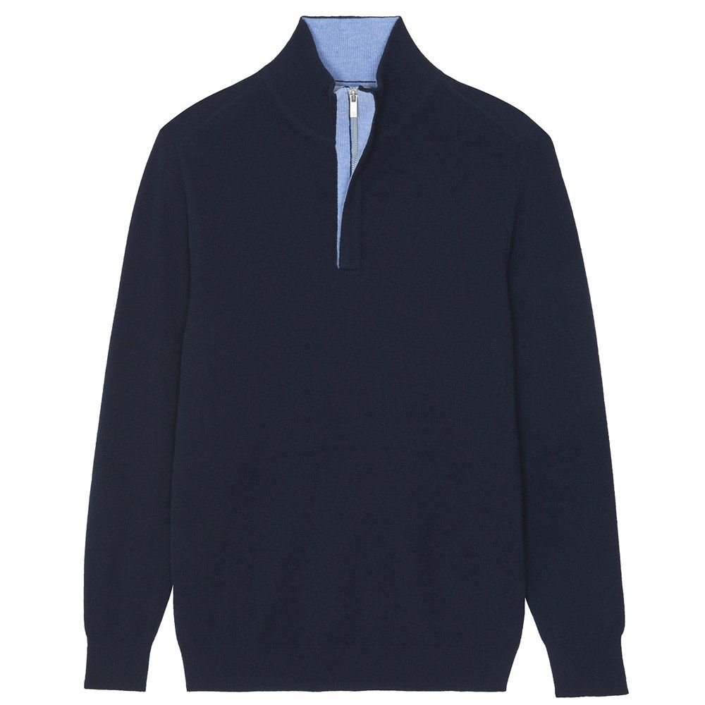 Kujten Finn Cashmere Half Zip Pullover - Navy