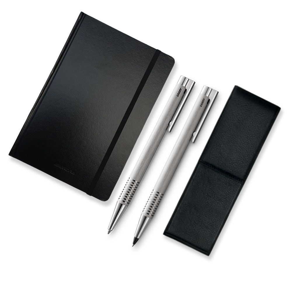 Lamy Set Zwarte Etui - Lamy A202 Pennenetui, Lamy Logo Brushed Pen, Lamy logo brushed potlood, Sketchbook Aurora