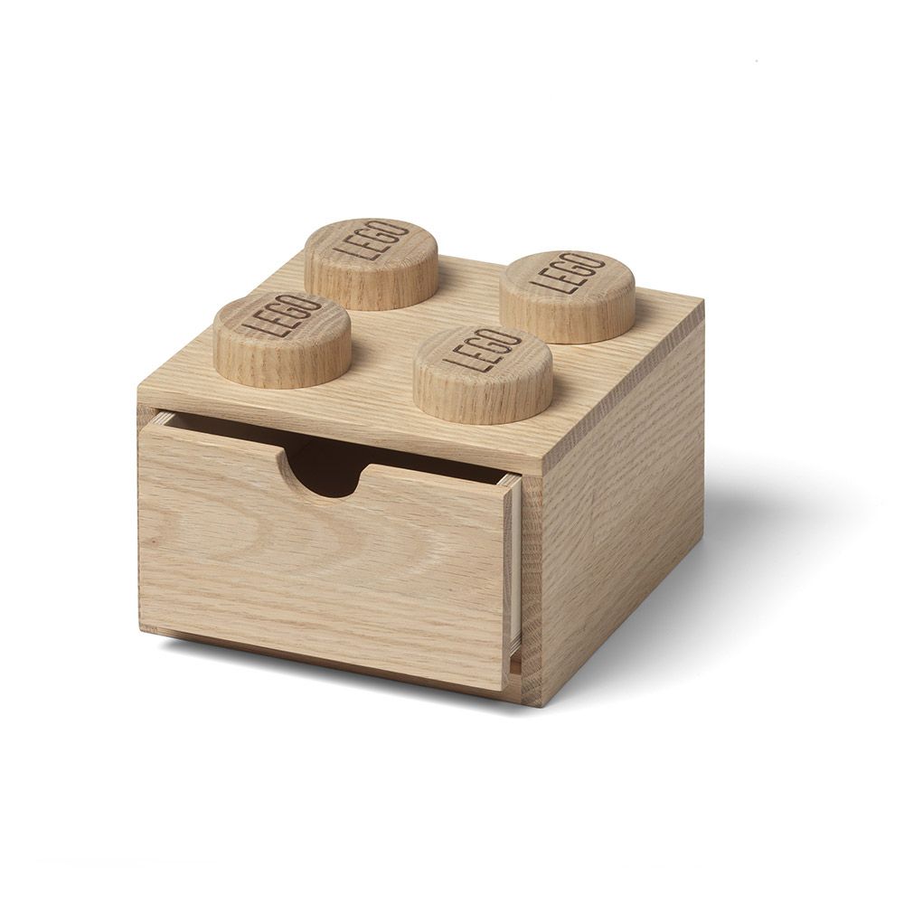 Lego Collection En Bois Boîte De Rangement 4 Tenons - Beige