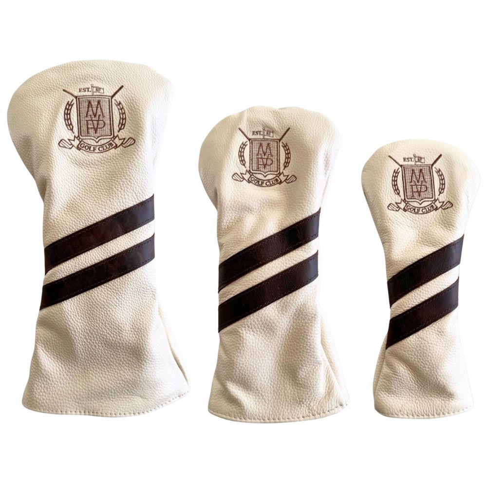 Modest Vintage Player Leather Golf Covers Set - Cream/Brown