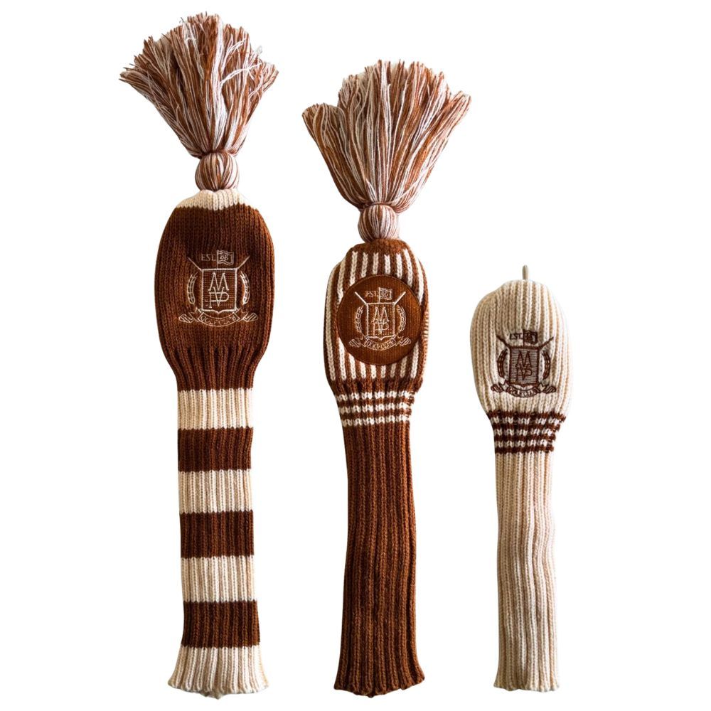 Modest Vintage Player Wool Knit Golf Covers Set - Cream/Brown