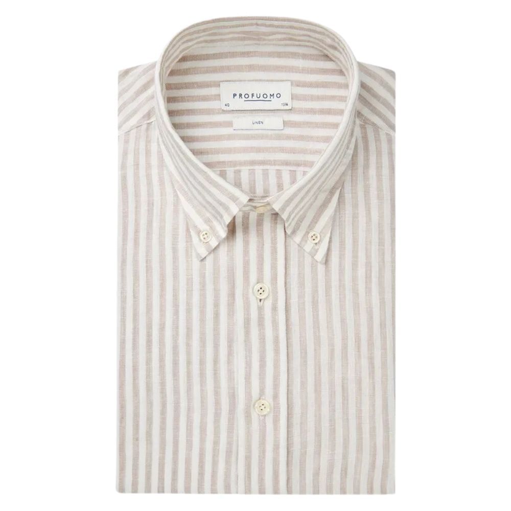 Profuomo Striped Linen Shirt - Beige