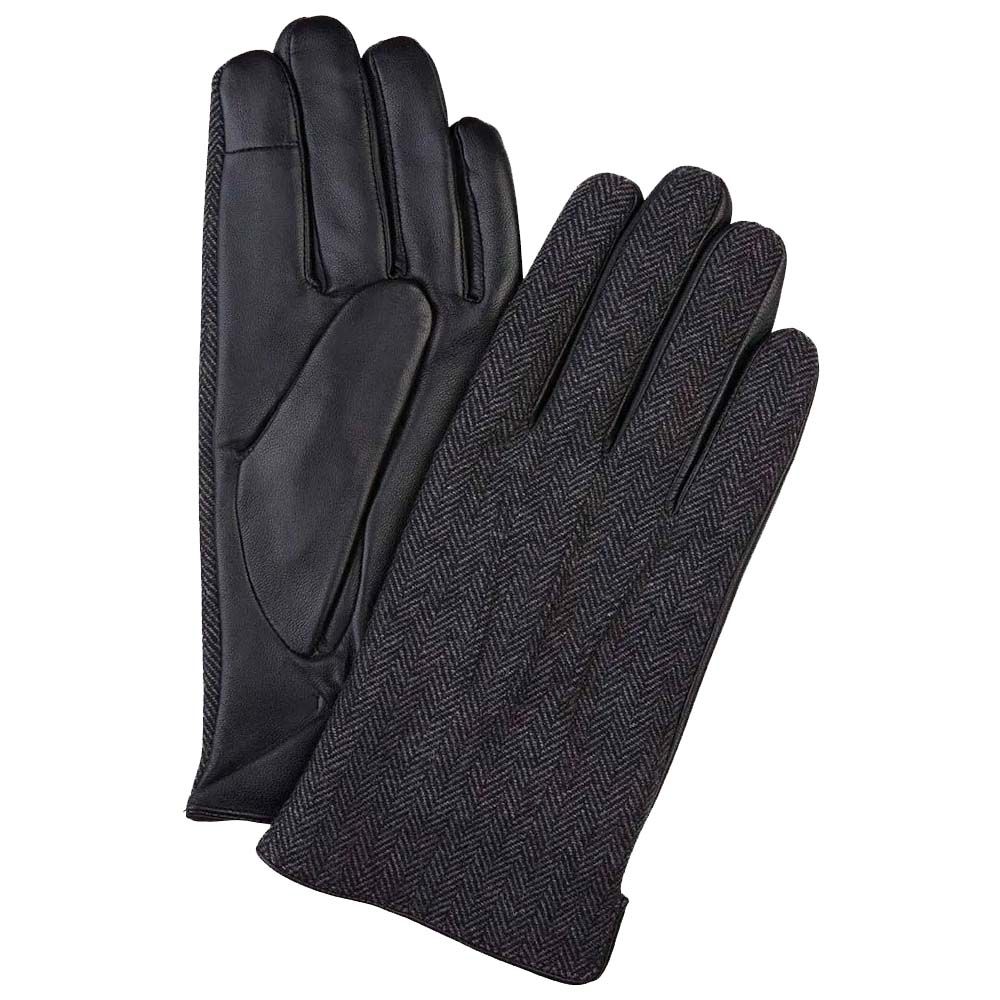 Profuomo Herringbone Leather Gloves - Anthracite