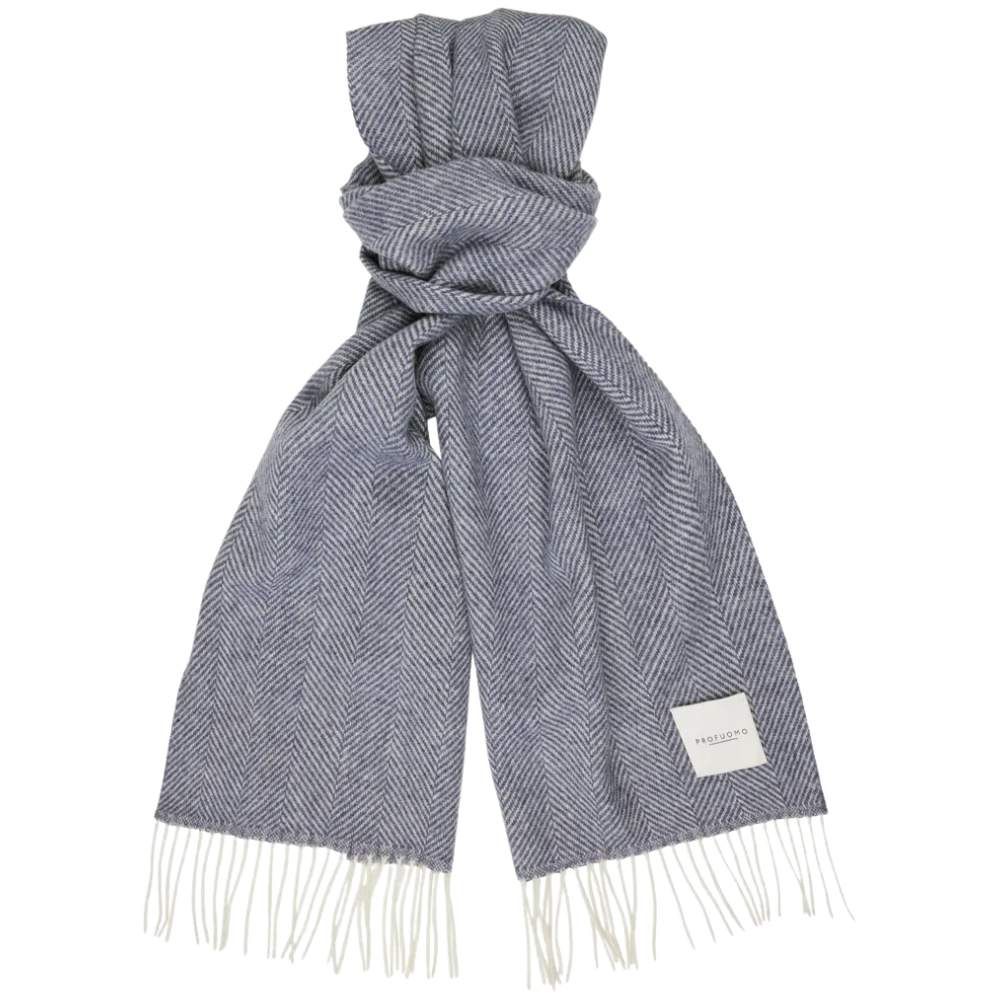 Profuomo Herringbone Pattern Lambswool Scarf - Blue