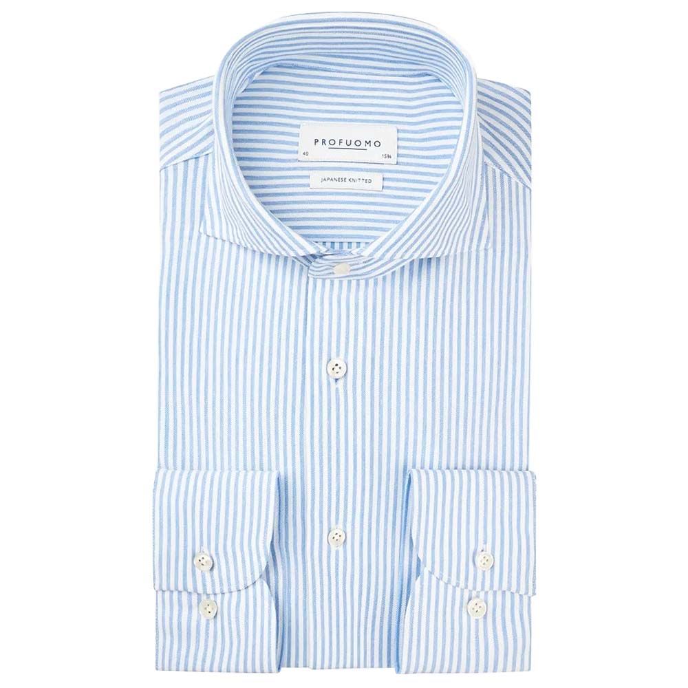 Profuomo Japanese Knitted Shirt - Blue Striped