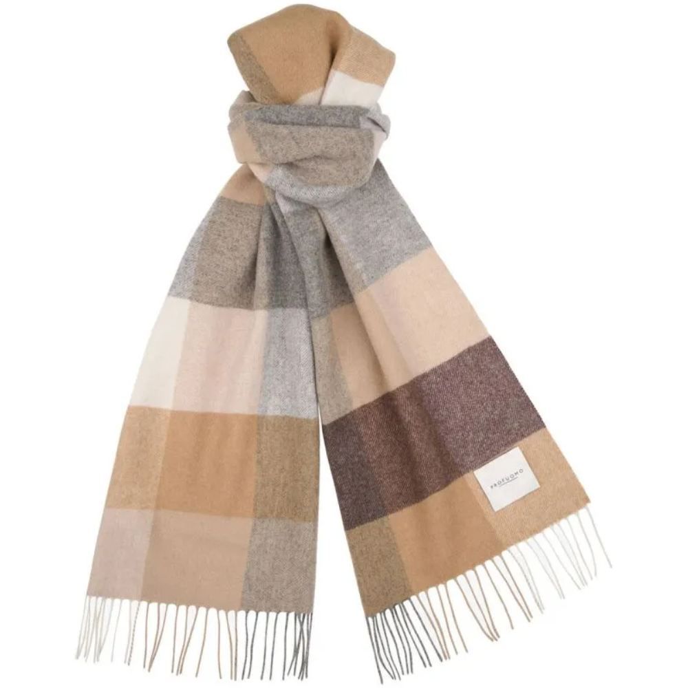 Profuomo Lambswool Multi-Color Block Scarf - Brown