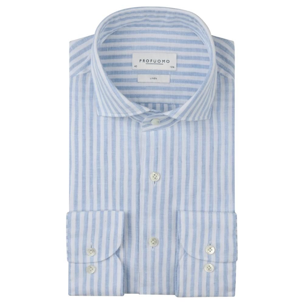Profuomo Striped Linen Shirt - Light Blue