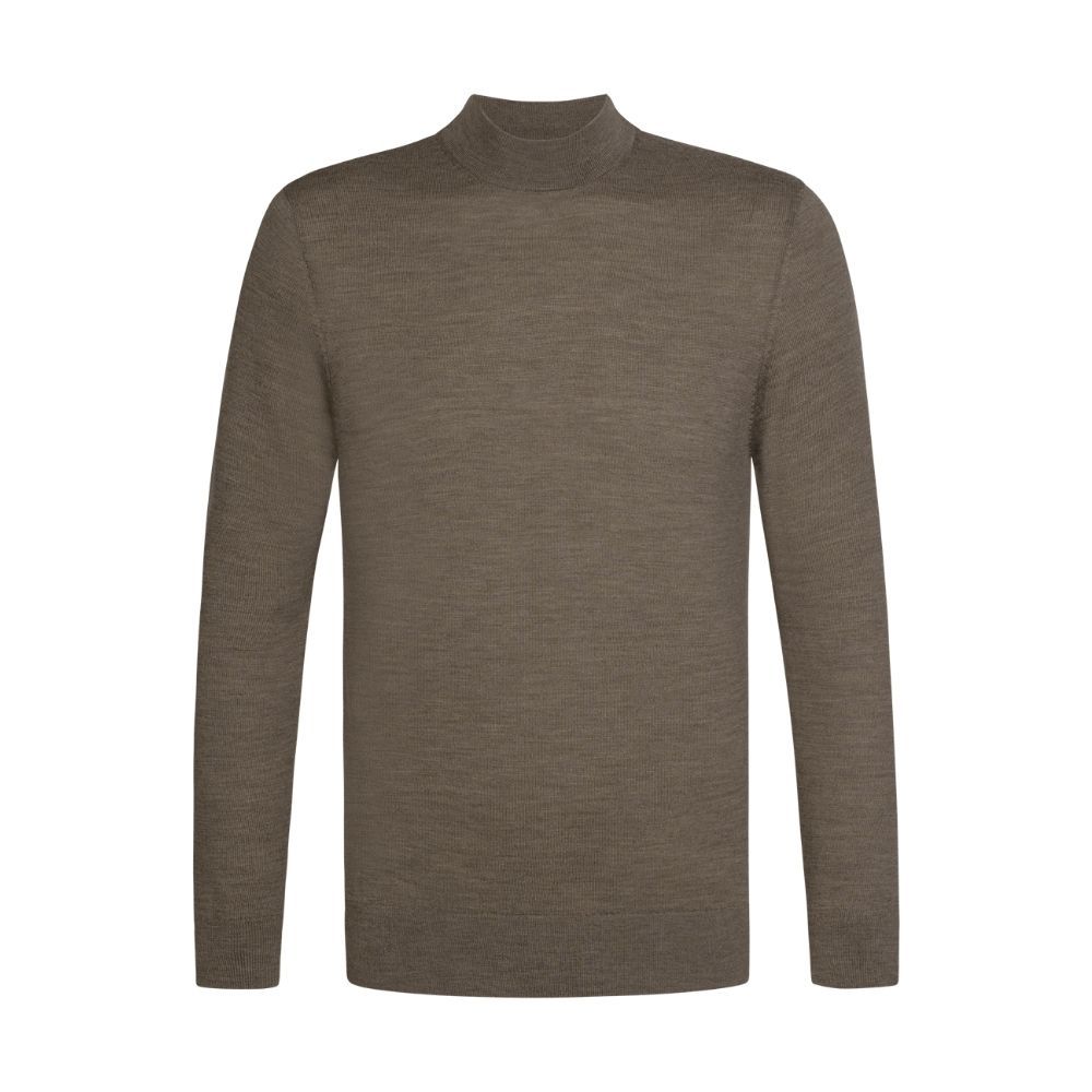 Profuomo Merino Woolen Mockneck Pullover - Brown