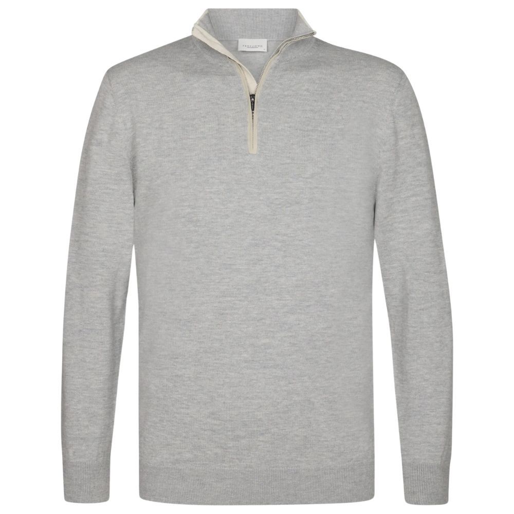 Profuomo Wool Blend Half Zip Pullover - Light Grey