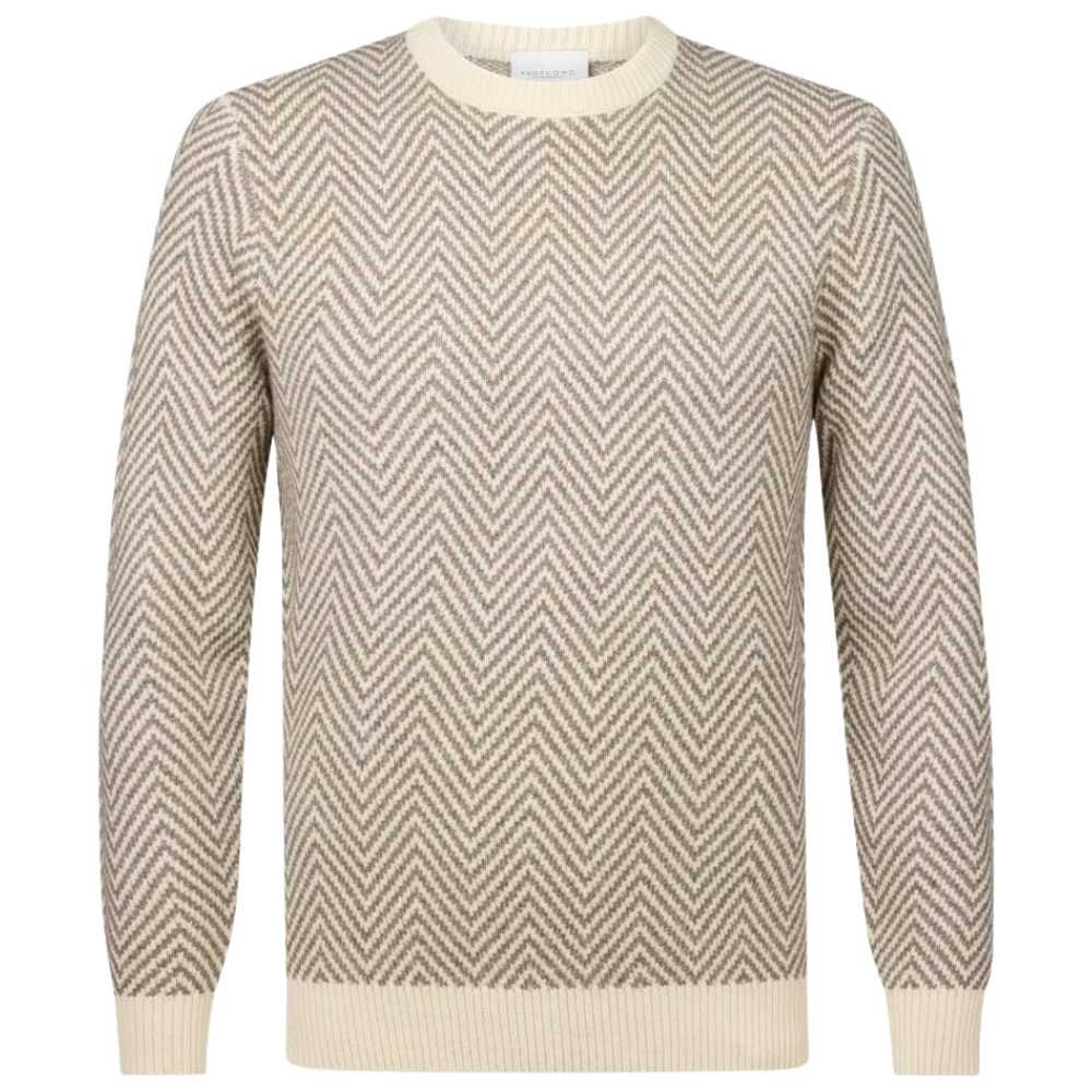 Profuomo Woolen Herringbone Crewneck Pullover - Off White
