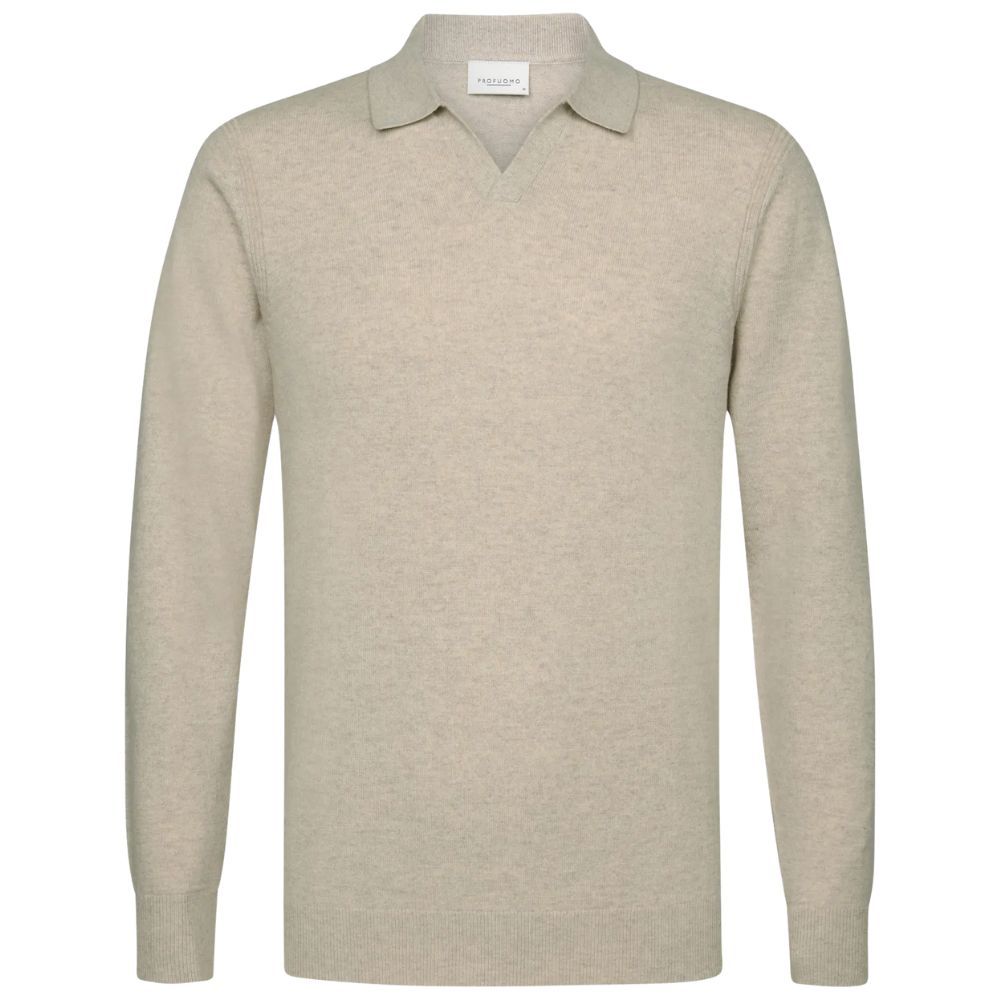 Profuomo Wool Blend Open-Collar Polo - Beige