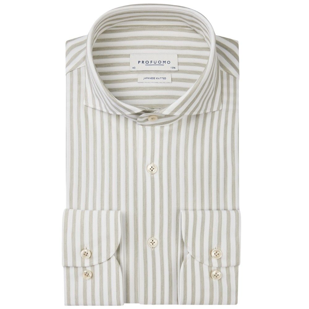 Profuomo Striped Japanese Knitted Shirt - Mid Green