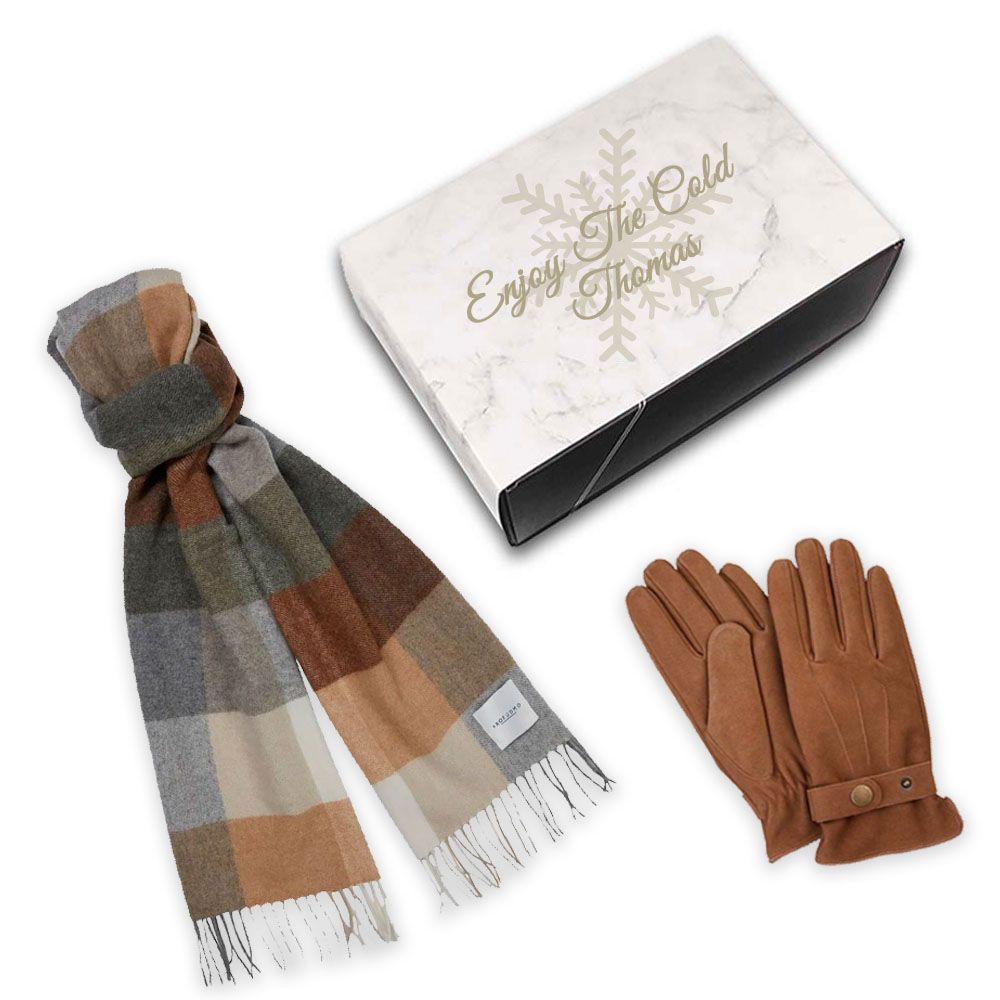 Profuomo Scarf & Gloves Set - Cognac