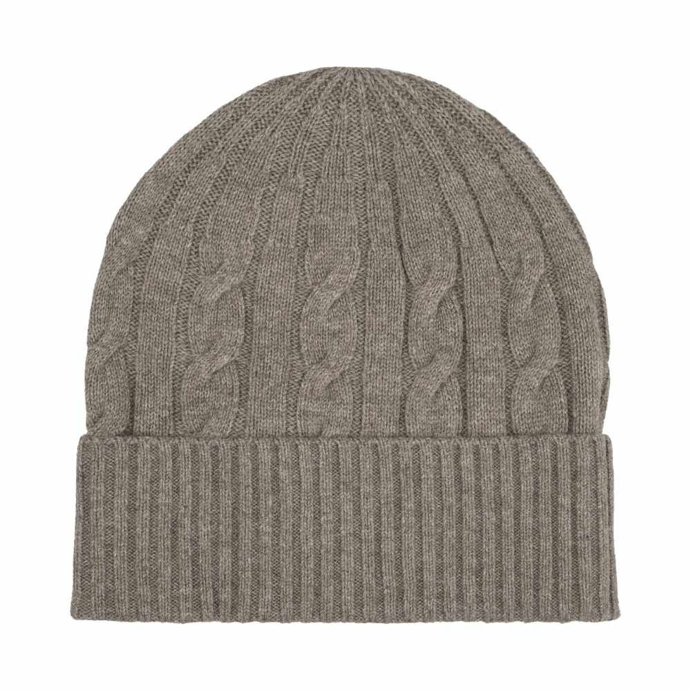 Profuomo Wool Beanie Brown Cableknit