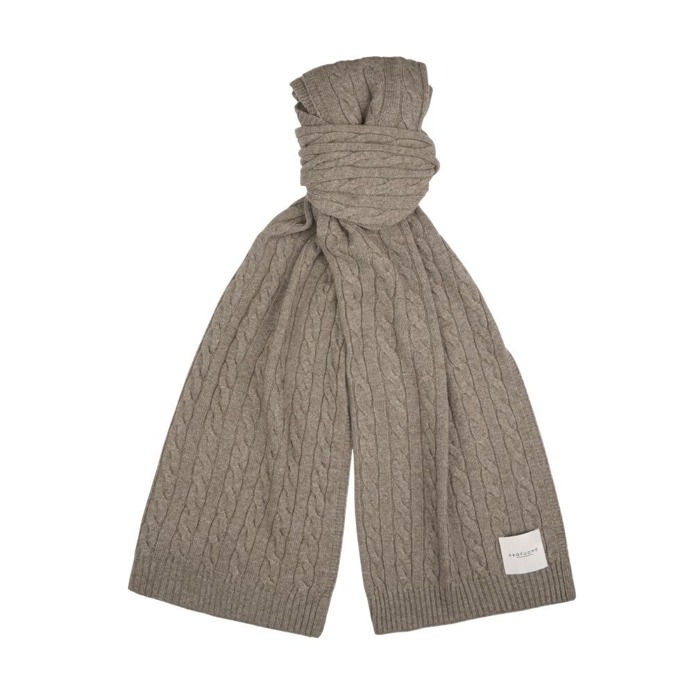 Profuomo Wool Cableknit Scarf Brown