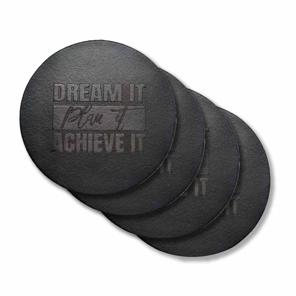 leather coasters black set of 4 dream it plan it achieve it