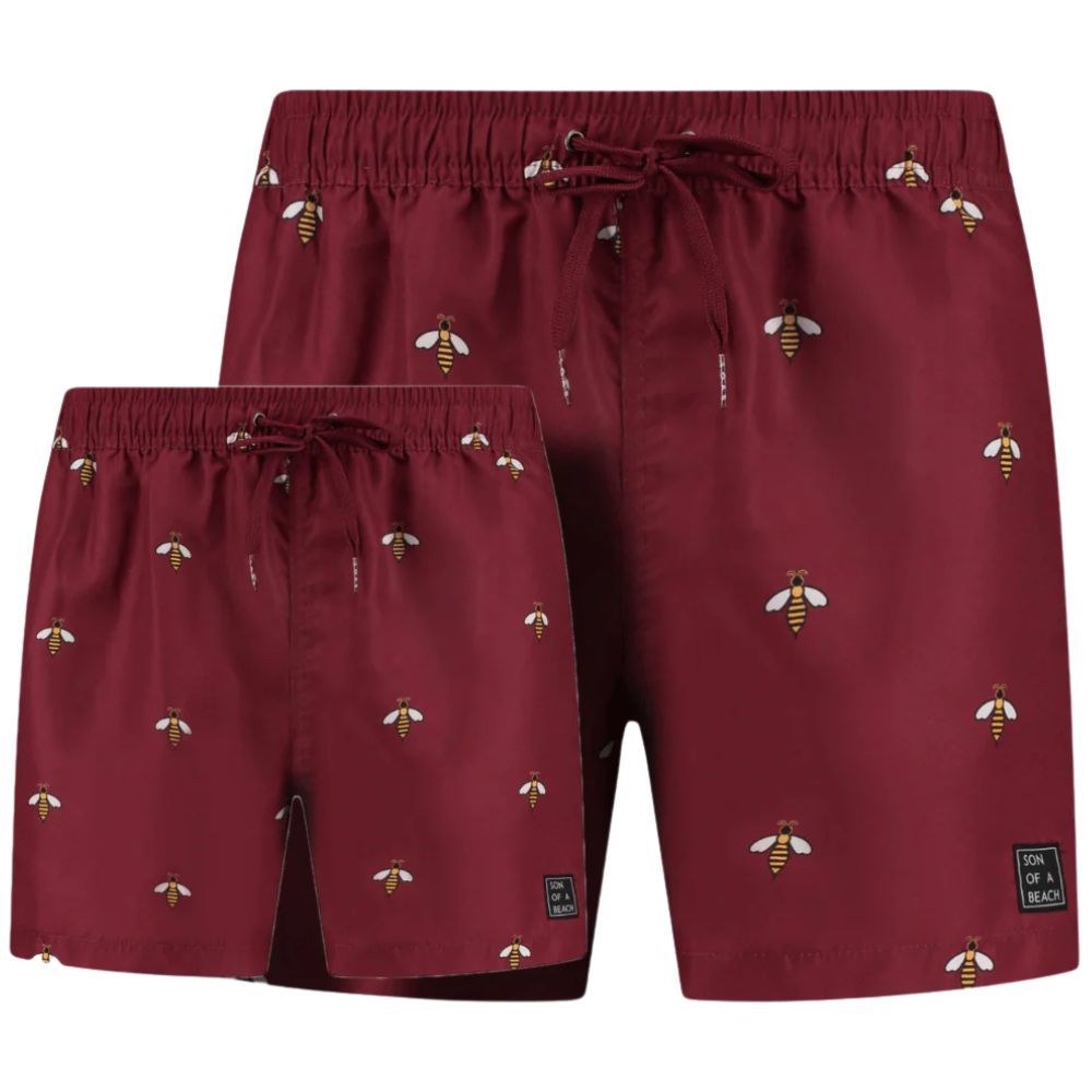 Son Of A Beach Father & Son Swim Shorts Bees - Red