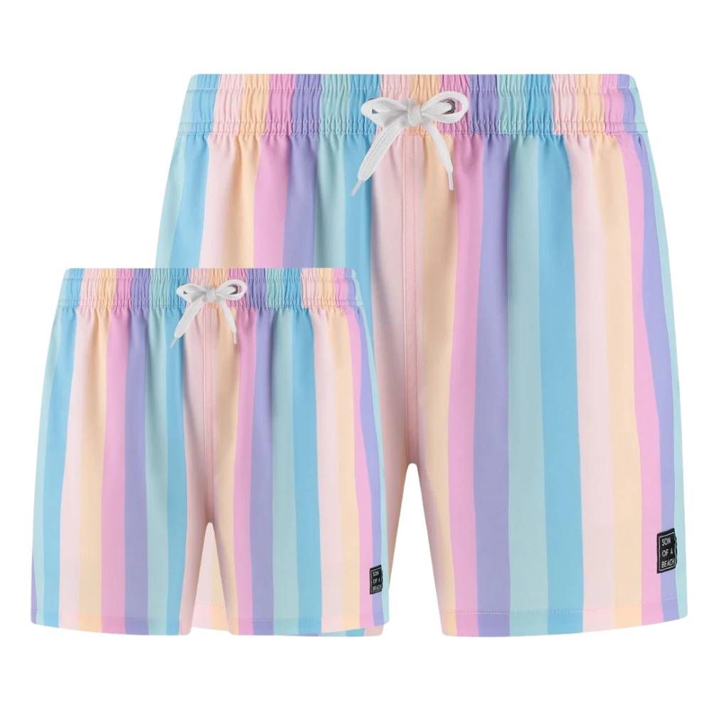 Son of a Beach Father & Son Swim Shorts Stripes - Rainbow