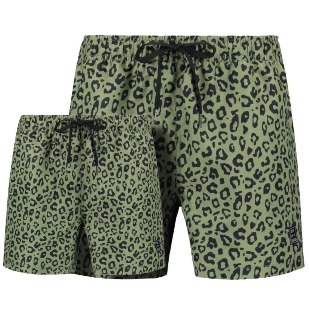 Son of a Beach Father & Son Swim Shorts Leopard - Green