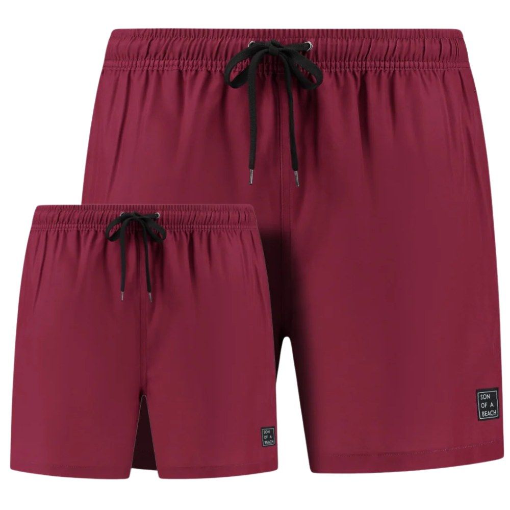 Son of a Beach Father & Son Solid Swim Shorts - Dark Red