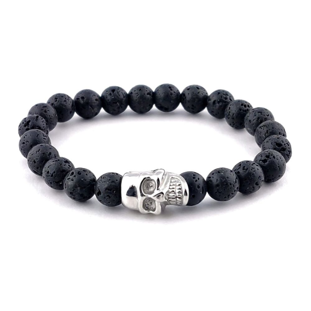 Steel & Barnett Stones Skull Bracelet - lava
