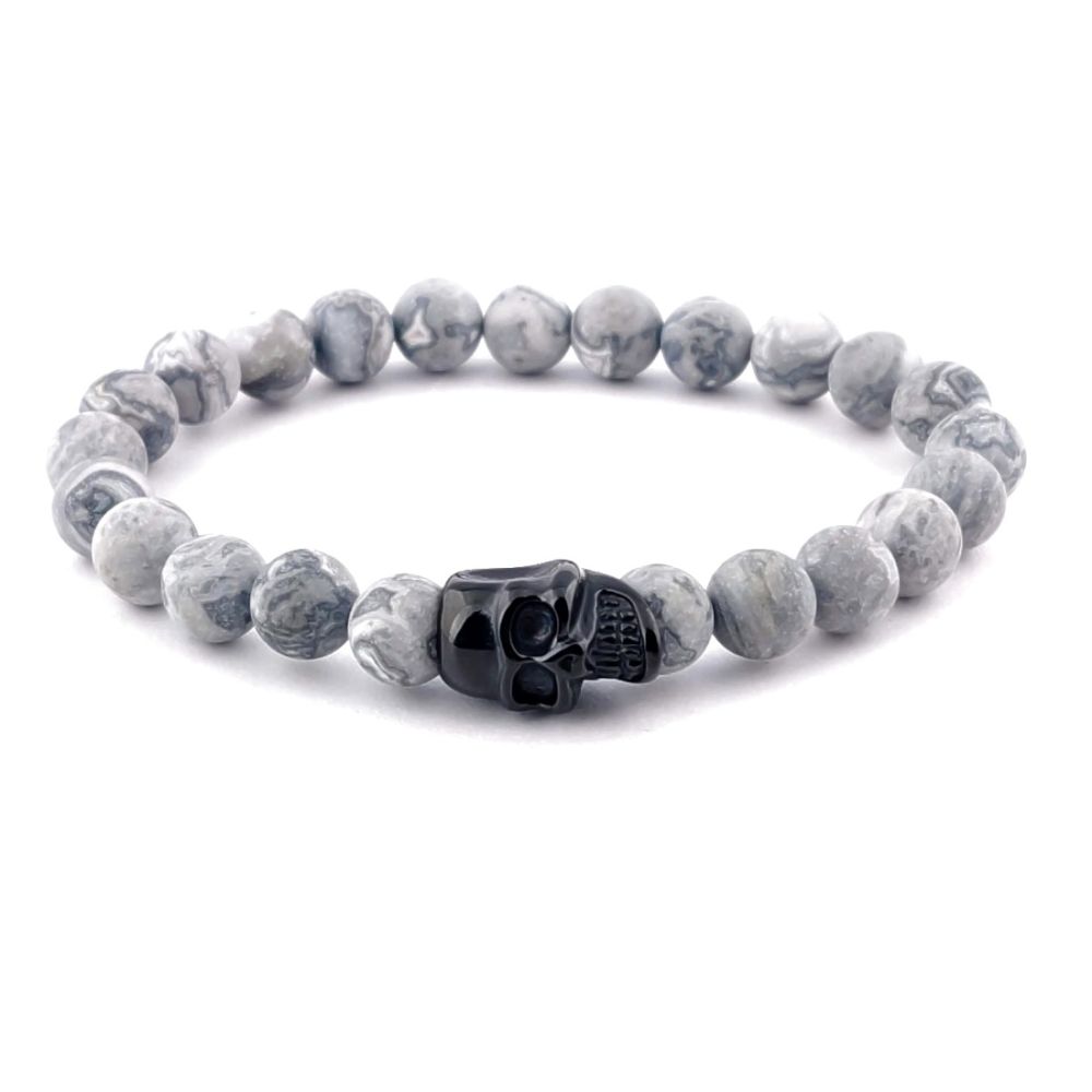 Steel & Barnett Stones Skull Bracelet - matt smoky