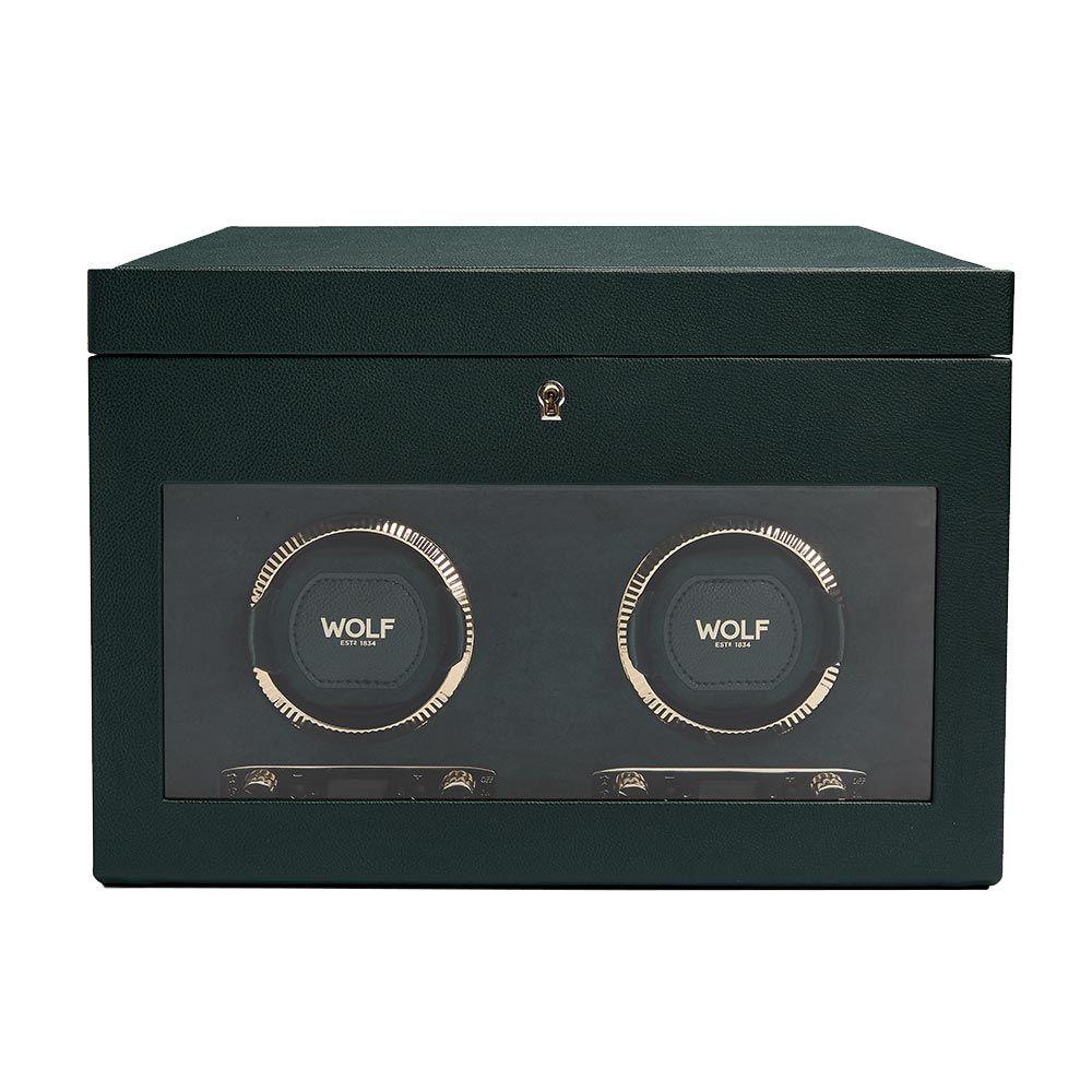 WOLF British Racing Double Watch Winder With Storage - Green