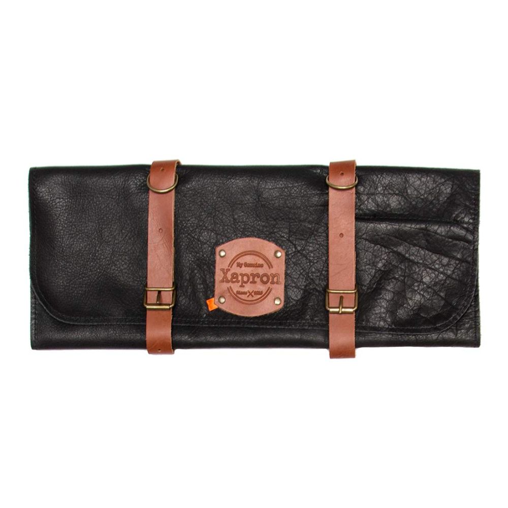 Xapron Utah Black leather knife roll - 5 knives