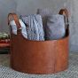 Life Of Riley Leather Round Basket - Small