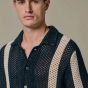 Profuomo Crochet Button Through Polo - Navy