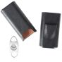 Brouk & Co Ashton 3-Cigar Leather Case With Cutter - Black