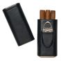 Brouk & Co Ashton 3-Cigar Leather Case With Cutter - Black