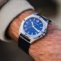 Brunmontagne Representor watch leather strap - silver/blue