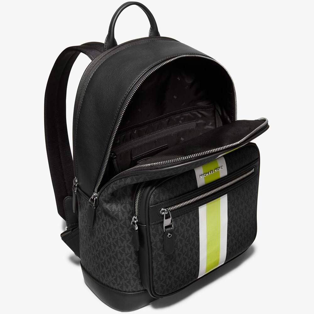 Michael Kors Hudson Logo Stripe Backpack for Men Brown $548 NWT Packed
