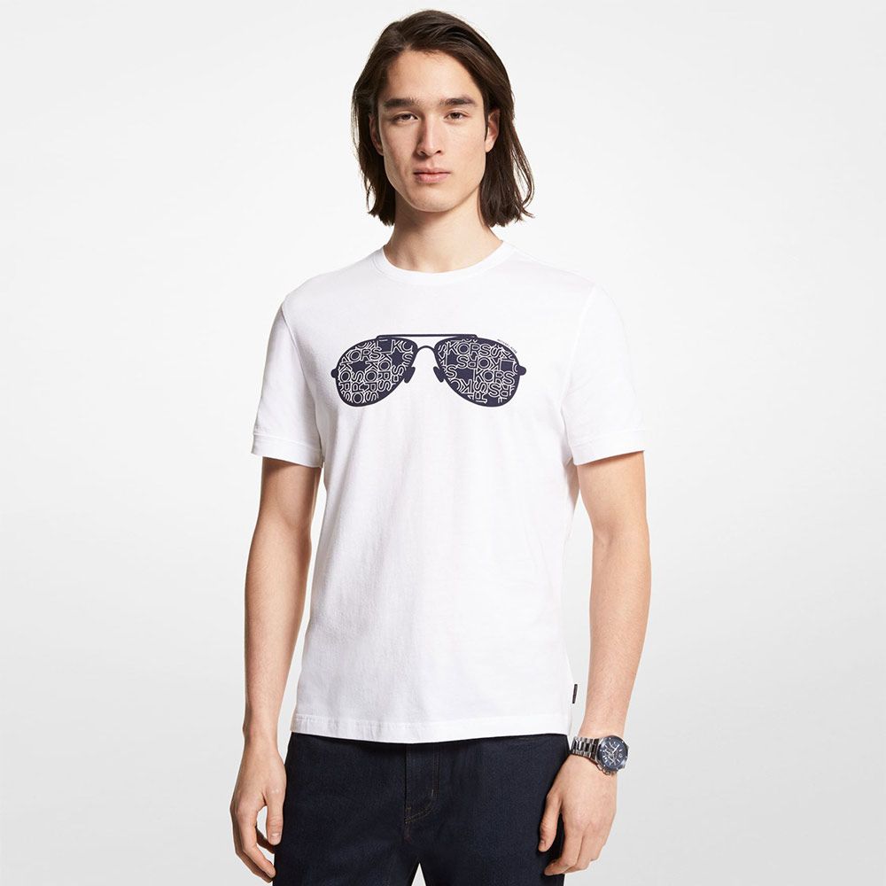 Michael Kors Newsprint Logo Aviator T-Shirt - White