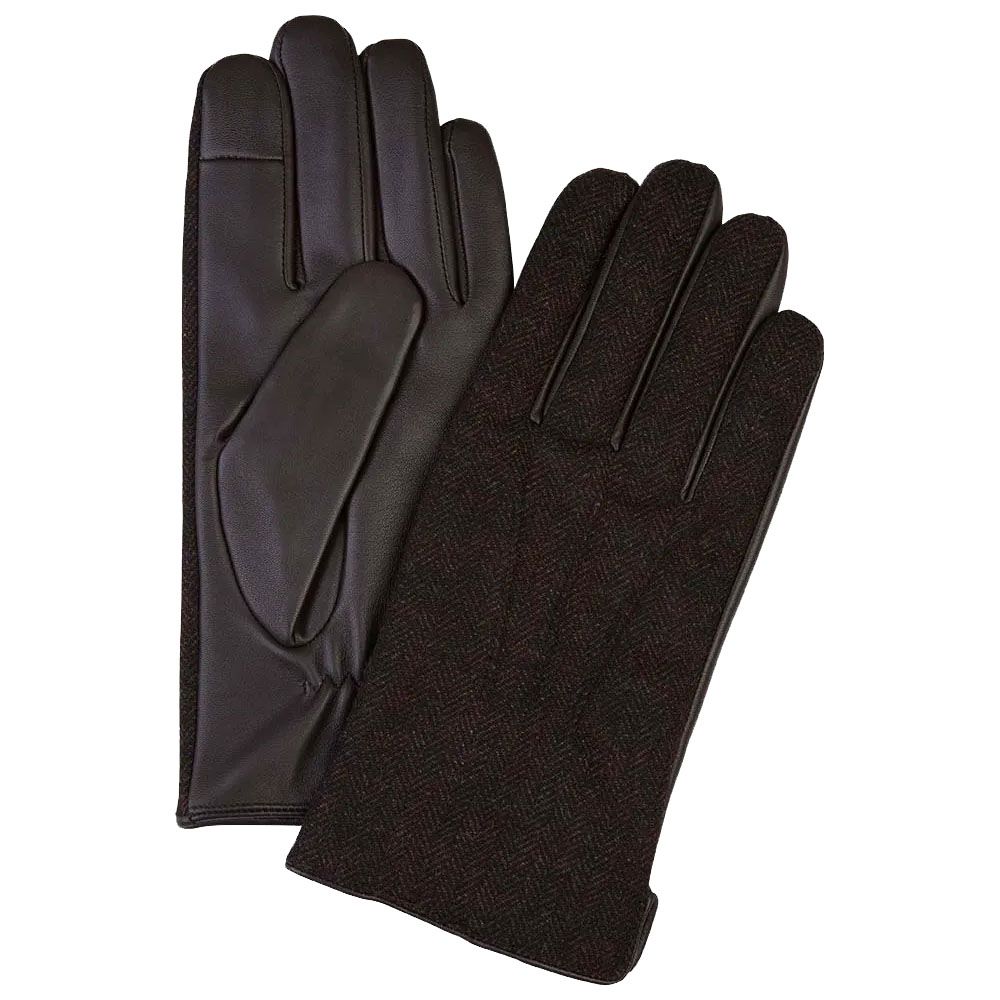 Profuomo Herringbone Leather Gloves Brown