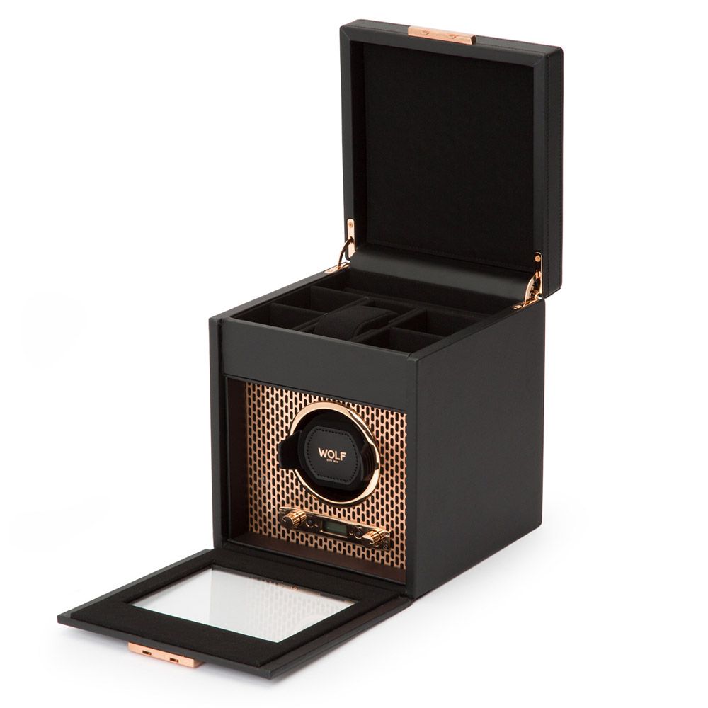 Remontoir De Montre WOLF Pour 1 à 3 Montres - Cuir Noir - Occasion - Fabriqué En Suisse