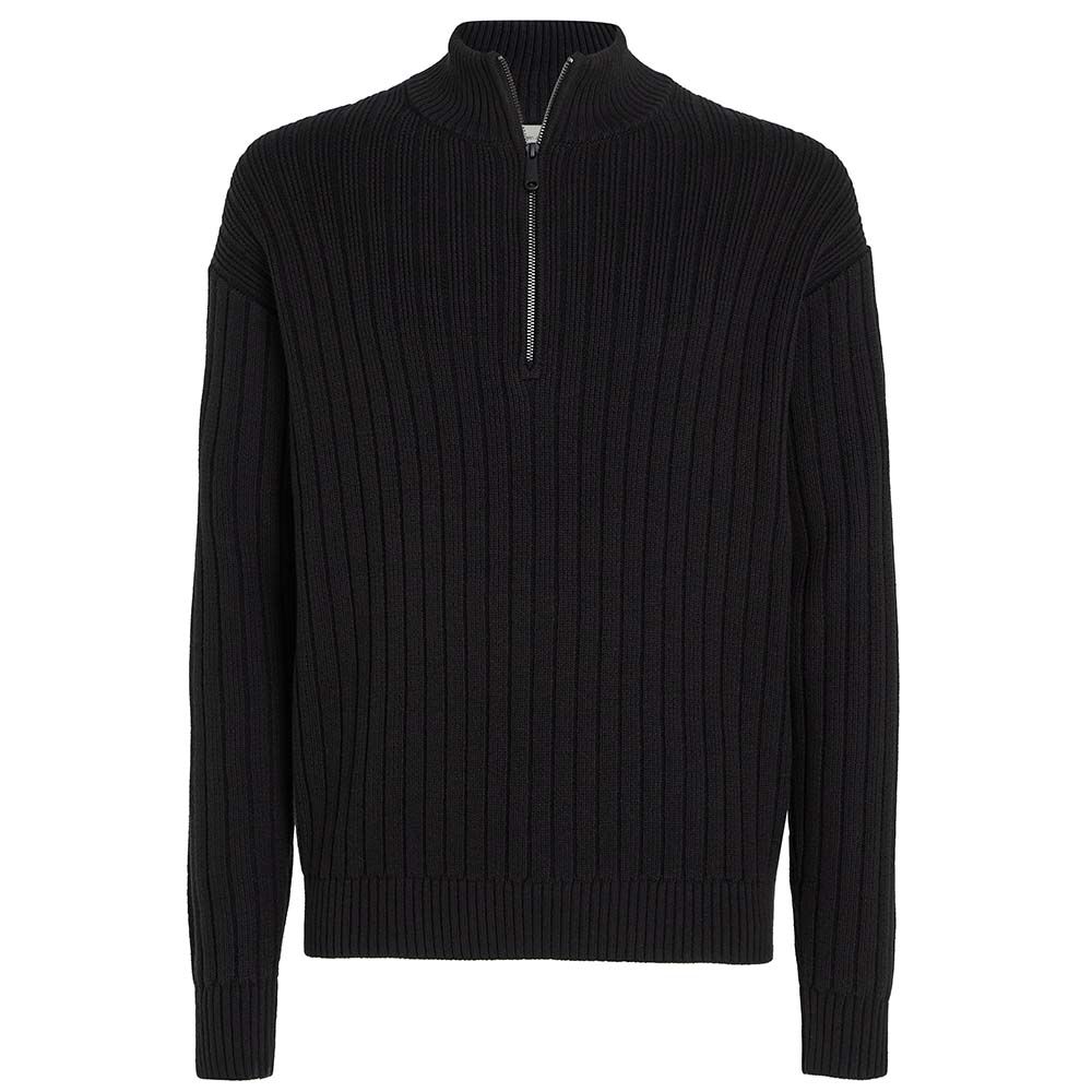 Calvin Klein Gerippter Pullover mit halbem Reißverschluss - Schwarz