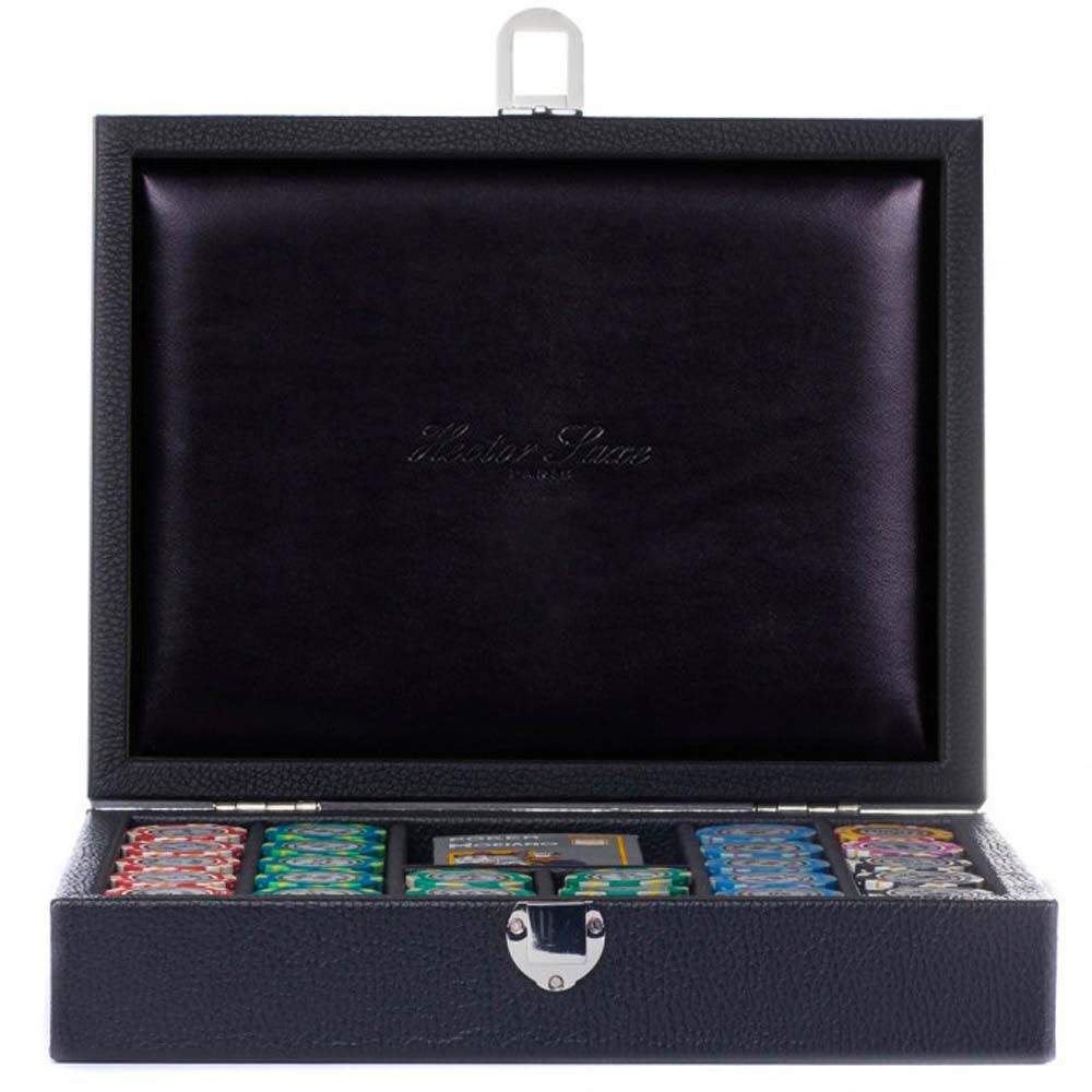 Leather poker set with chips in black