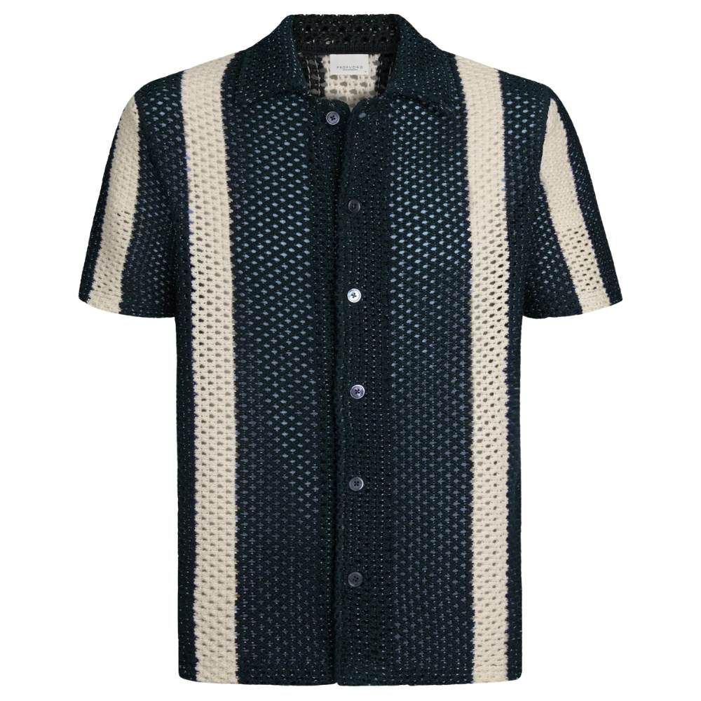 Profuomo Crochet Button Through Polo - Navy