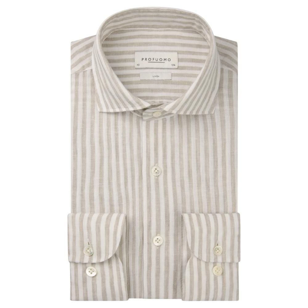 Profuomo Striped Linen Shirt - Beige