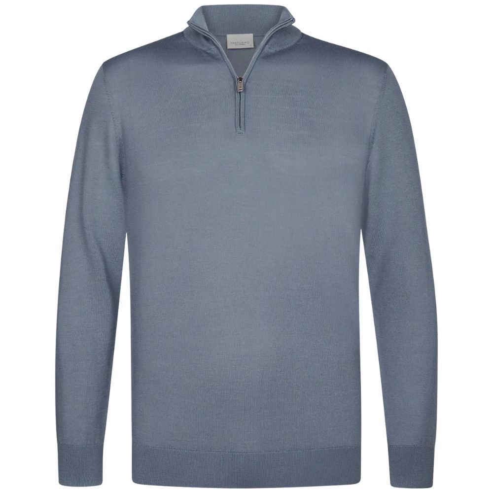 Profuomo Merino Woolen Half-Zip Pullover - Blue