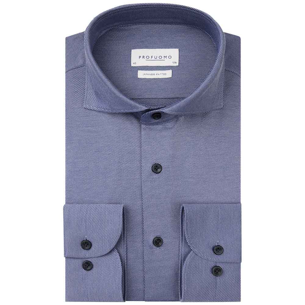 Profuomo Japanisches Twill-Strickhemd - Mittelblau