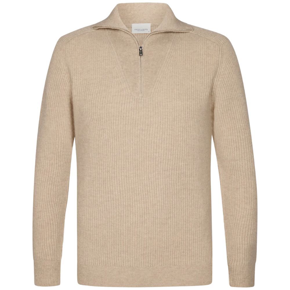 Profuomo Wool Half-Zip Fisherman Sweater - Beige