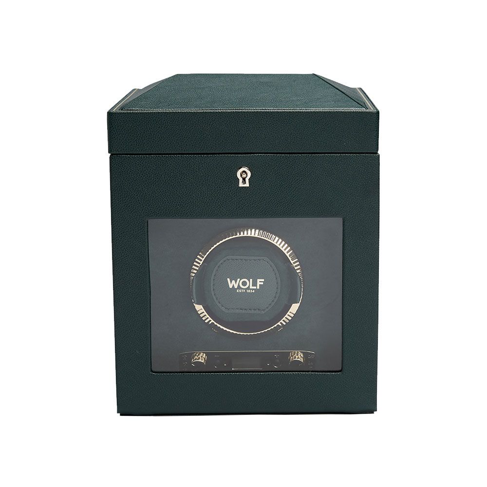 WOLF British Racing Single Watch Winder With Storage - Green
