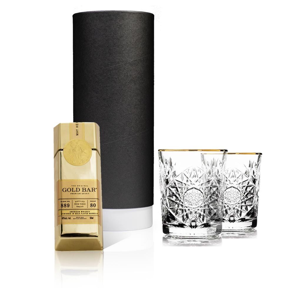Gold Bar whiskey mini gift tube with tumblers