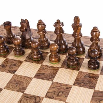 Manopoulos Schachspiel mit hölzernen Stauton - Schachfiguren - Dunkles Walnussholz